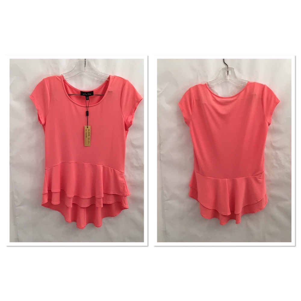 Melissa Paige Top Coral Hi Low Hem ruffle size XS